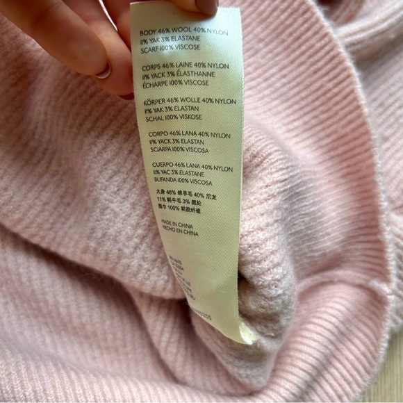 Anthropologie Pink Mock Neck Ribbed Sweater Balloon Sleeves Wool Blend - Picture 5 of 8